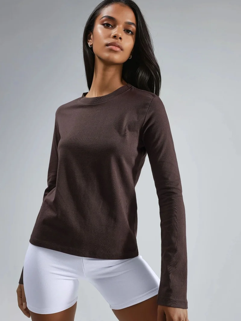 بوسيم BUSEM Long Sleeve Crew Neck Basic Blouse